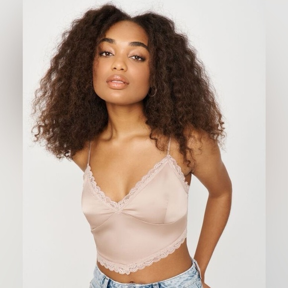 Garage Tops - Garage Lace Trim Satin Cami Top